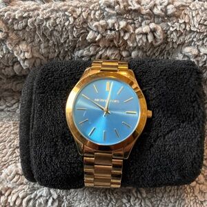 Michael Kors Gold Tone Watch with Blue Dial